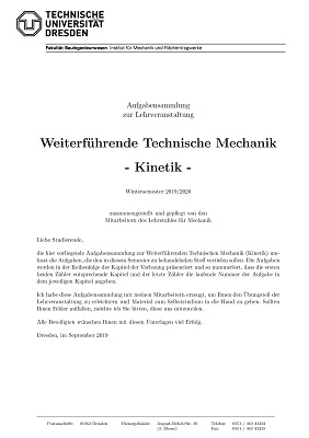 Skript 15 BIW WS21/22 Aufgabensammlung Weiterführende Technische Mechanik Kinetik